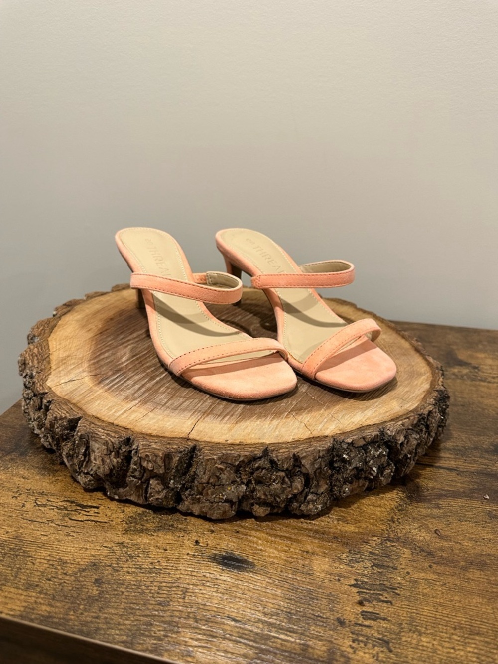Peach Open-Toe Strappy Mid Heel Sandals